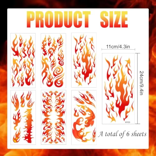 Flame Temporary Tattoo Stickers - 6 Sheets Waterproof