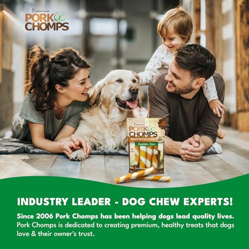 Pork Chomps Baked Pork Skin Dog Chew, 6-inch Twists, Peanut Butter Wrap, 4 Count