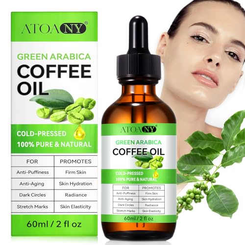 Green Coffee Bean Oil, Organic Green Coffee Oil for Cellulite, Skin, Face, Body & Hair - Reduces Puffiness, Dark Circles, Stretch Marks, Skin Tightening, Cold-Pressed (2 Fl Oz (Pack of 1))
