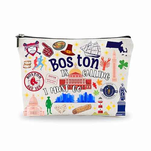 Boston Souvenirs Cosmetic Bags For Women£¬Boston Is Calling I Must Go, Makeup Organizer Bag, Toiletry Pouch, Small Travel Storage Bag, Boston Themed Gifts, Women Essentials - D08