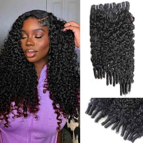 Burmese Curly Bundles Human Hair Water Wave Human Hair 100% Unprocessed Brazilian Virgin Remy Hair Bundles Quick Weave for Women Natural Black (Burmese Curly Natural Black, 20 22 24 Inch)