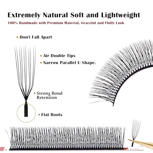 DeceMars 10D U-Shaped Eyelash Extensions - Easy Fans, Soft Matte Black
