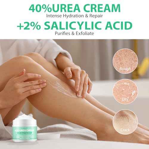 Urea Cream 40 Percent for Feet - 40% Urea Cream Plus 2% Salicylic Acid with Hyaluronic Acid,Tea Tree, Aloe Vera for Dry Cracked Heels, Knees & Maximum Strength Foot Deep Moisturizer(5.29 OZ)
