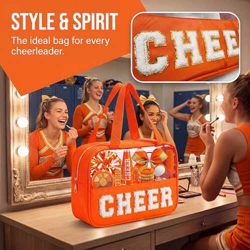 Cheer Makeup Bag with Chenille Letters - High-Capacity Pouch for Cheerleaders
