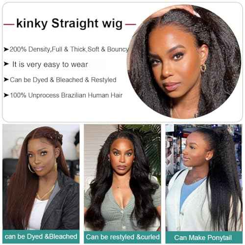 Ainmeys Kinky Straight U Part Wigs 200% Brazilian Yaki Straight Upgrade U Shape Human hair Wigs With Drawstring for Women No leave out wear and go Glueless Clip In Half Wigs (26IN)