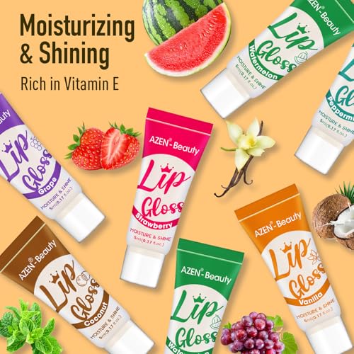 AZEN 24 Pack Lip Gloss Set with Vitamin E & Coconut Oil