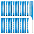 60PCS Hair Perm Rods Set - Blue Plastic Curlers with Steel Comb for Styling