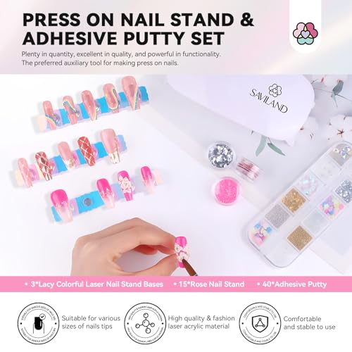 SAVILAND LED U V Light with Magnetic Stand & LCD Screen Portable Nail Lamp Kit Handsfree 2-Timer Modes Portable Mini Nail Dryer Nail Stand for Press Ons Nails Display: 3 Nail Stand Set