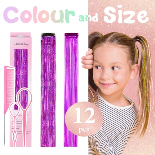 Purple Hair Tinsel Clip In Extensions 24 Inch 12 Pcs