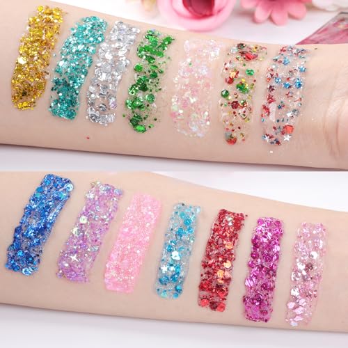 AROIC 14 Colors Body Glitter Gel Set - Face & Hair Shimmer