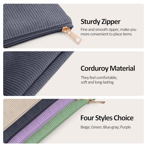 MAGEFY Corduroy Small Makeup Bag with Zipper Pocket - Travel Cosmetic Bag for Women