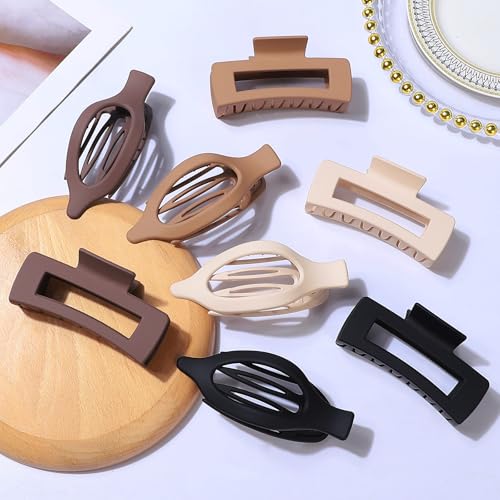 Hair Claw Clips for Women, 8-Piece Set, Square & Flat Styles
