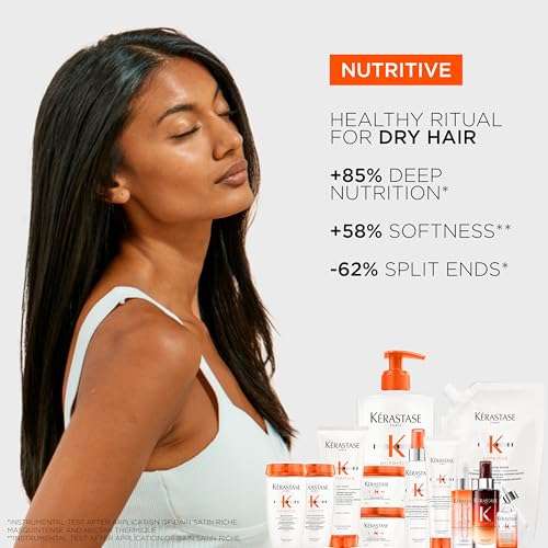 KERASTASE Nutritive Bain Satin Riche Shampoo | Cleanses & Deeply Replenishes Moisture | With Plant-Based Proteins & Niacinamide | For Medium to Thick to Dry Hair