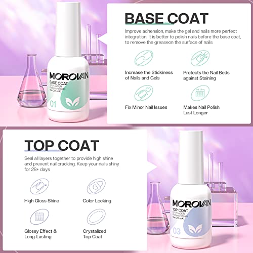 Morovan Dip Powder Liquid Set - Base, Top Coat, Activator & Brush Saver (0.5oz)