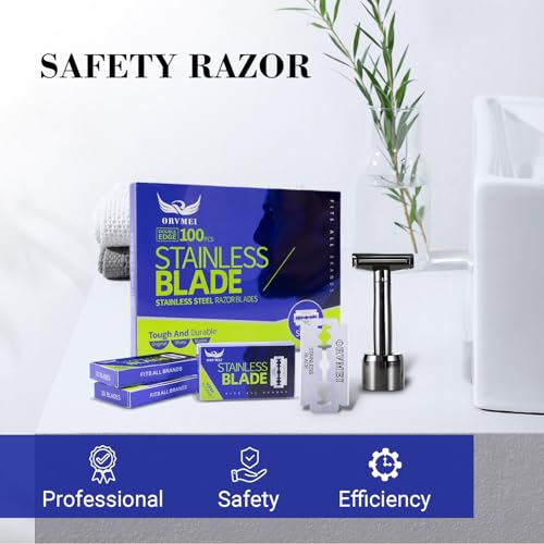 Double Edge Razor Blades - 100 Counts Safety Razor Blades for Shaving Platinum Stainless Steel a Smooth, Precise and Clean Shave,Fits All Standard Double Edge Razors