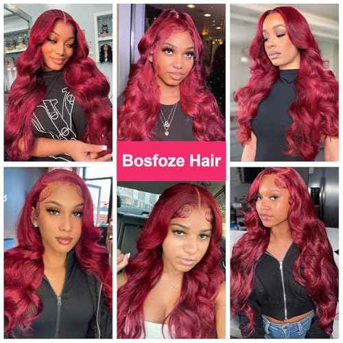 99j Burgundy Lace Front Wigs Human Hair 13x4 Body Wave Lace Front Wigs Human Hair Pre Plucked 180 Density HD Transparent Wine Red Colored Human Hair for Women with Baby Hair 22 Inch