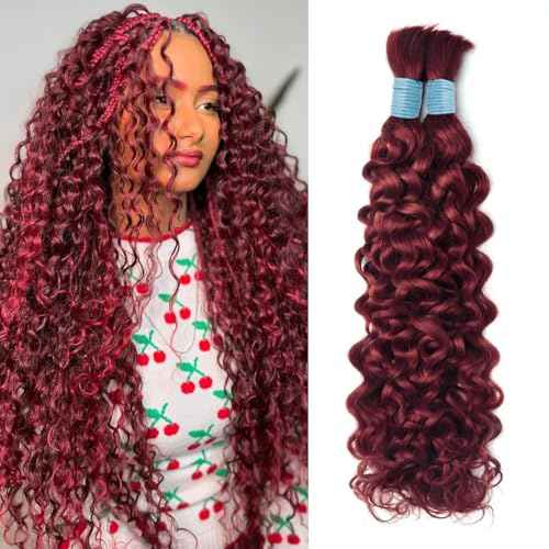 Burgundy Boho Braiding Hair - 24 Inch, 2 Bundles, 100g, Water Wave, Curly, Knotless Braids