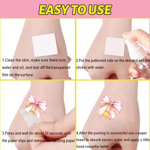Pink Coquette Bows Softball Temporary Tattoos - 12 Sheets