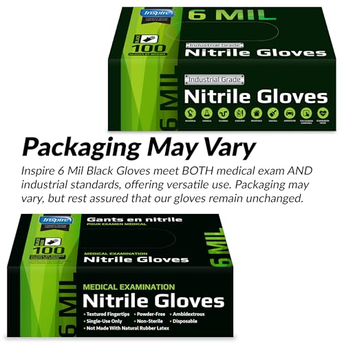Inspire Heavy Duty Black Nitrile Gloves - 6 Mil Chemical Resistant