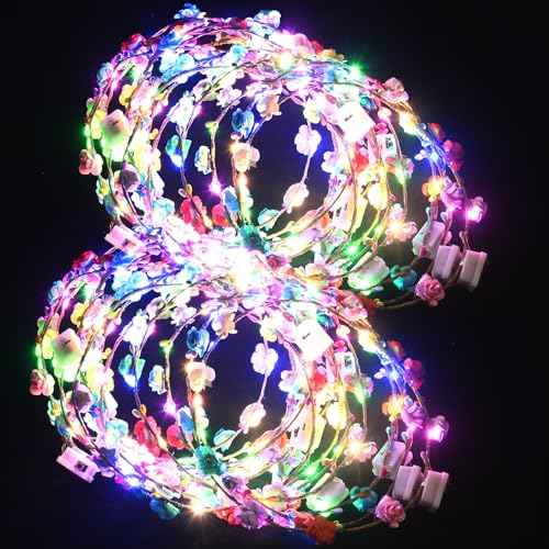 20 Pcs LED Flower Crowns Headbands,Light Up Headbands For Women,Glow In The Dark Headband Wreath,Suitable For Birthdays,Weddings, Halloween, Christmas, Role-Playing, Beach Parties