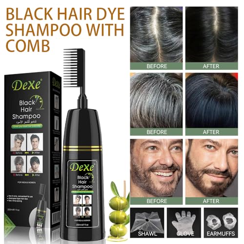 Amzfly Black Hair Shampoo - 3-in-1 Natural Hair Color, Nourishing & Ammonia-Free, 200ml