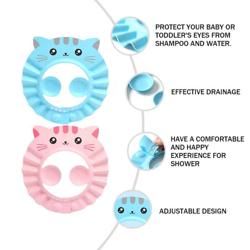 Totority Waterproof Baby Bath Cap with Adjustable Ear Cover 2 Pack Infant Shower Hat for Toddler Shampoo Protection and Comfortable Bathing