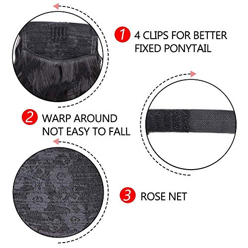 Stamped Glorious Long Corn Wave Ponytail Extension Magic Paste Heat Resistant Wavy Synthetic Wrap Around Ponytail Black Hairpiece for Women (22 Inch, 22 Inch-Black)