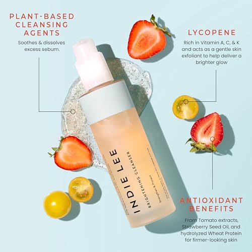 Indie Lee Brightening Facial Cleanser - Daily Hydrating Cleanser, Makeup Remover & Exfoliating Face Mask to Brighten, Firm & Protect Dry Skin - Clean, Gentle Face Wash (4.2oz)