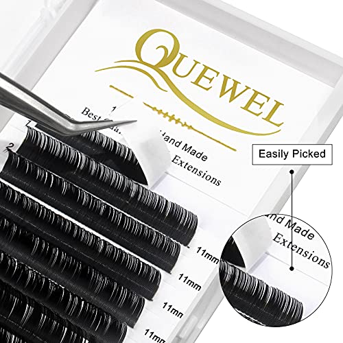 QUEWEL Eyelash Extension Supplies 0.15 D Curl 11mm Classic Individual Lash Extensions|Optinal 0.03/0.05/0.07/0.10/0.15/0.20 C/D Single 8-25mm Mix 8-14mm 15-20mm 20-25mm|(0.15 D 11mm)