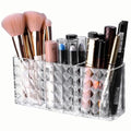 KNC 3 Compartment Acrylic Cosmetic Brushes Storage,Makeup Brush Holder Organizer,Perfect Bathroom Vanity Storage Solution for Makeup Brushes,Eyebrow Pencils,Lipsticks,Nail Polishes, and More