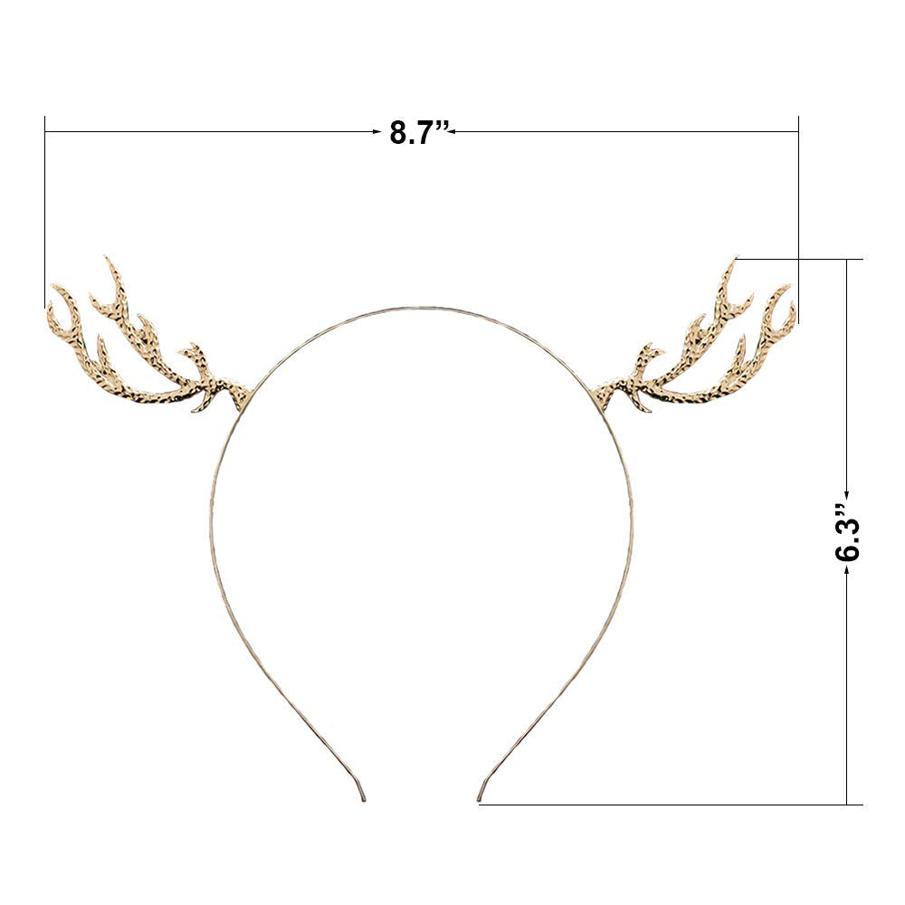 Reindeer Antler Headband Christmas Deer Antler Hairband Fawn Horn Hair Bands Women Girls Hair Hoop Headdress Headwear Headpiece Party Decoration Cosplay Costume Cute Handmade Hair Accessories Silver