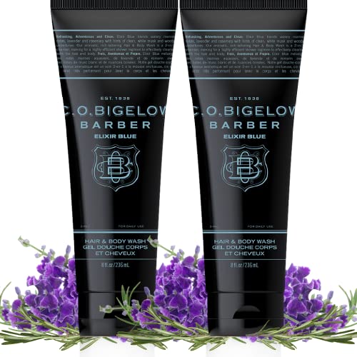 C.O. Bigelow Elixir Blue Hair & Body Wash for Men, Pack of 2 Men's Watery Marine Moisturizing 2 in 1 Shampoo & Body Wash, 8 Fl Oz