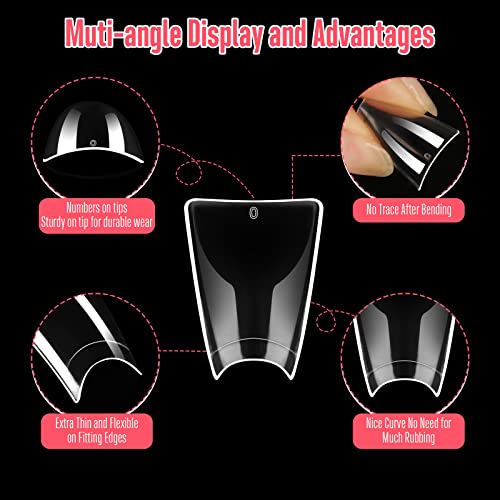 NOVO OVO Transparent Duck & Hawk Curved Eagle Claw Nail Tips - 1050 Pcs (2 Sets of 550 & 500 Pcs) - Half Cover Square False Nails