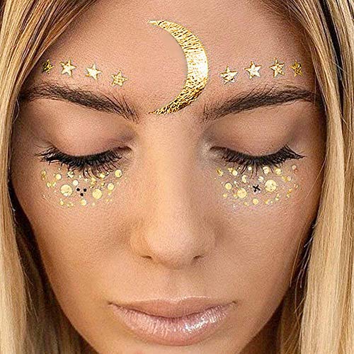 Metallic Face Tattoo Stickers - 3 Sheets Gold Glitter Temporary