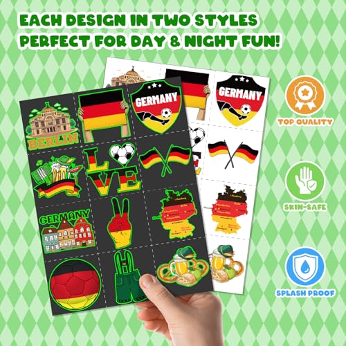 96 PCS Germany Party Favors Set ? 72 Pre-Cut Temporary Tattoos & 24 Slap Bracelets, Perfect for Oktoberfest, Soccer Fans & Cultural Celebrations