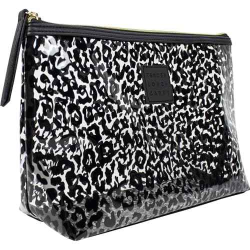Black and Transparent Leopard Print Holdall - Water-Resistant Travel Bag for Toiletries & Cosmetic Essentials