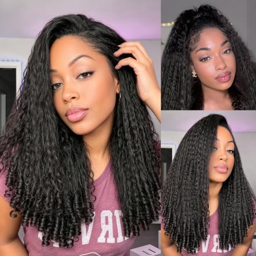 Frodio Natural Black 20-Inch Kinky Curly Half Wig, Glueless, 200% Density