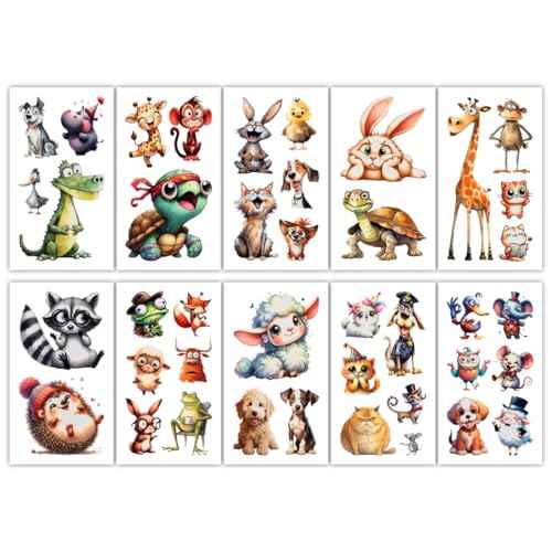 Temporary Tattoos - 30 Sheets Tattoos (Cute Animals)