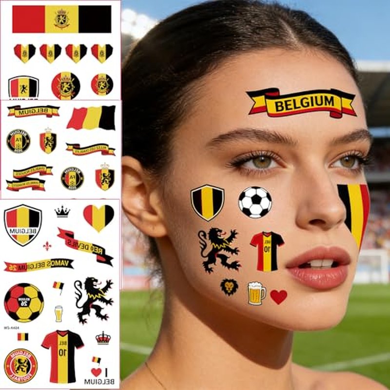 Belgium Temporary Tattoos - Belgian Flag & Lion Face Stickers