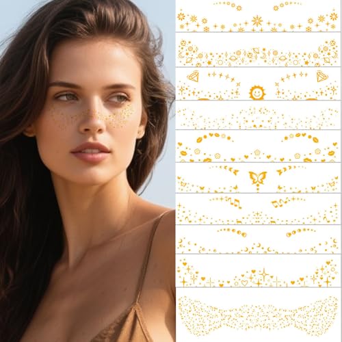 Golden Glitter Freckle Patches - 10Pcs Waterproof Face Tattoos
