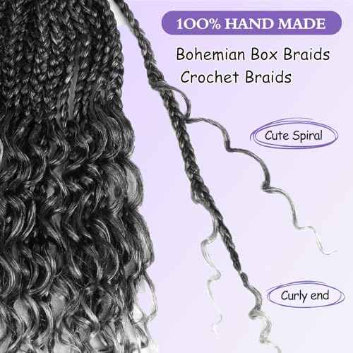 Goddess box braids Crochet Hair,10inch Pre Looped Crochet Boho Braids with curly Ends,8pcs Boho Box Braids Crochet Hair Extensions for Black Women