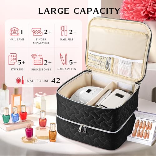 DreamGenius Nail Polish Organizer Bag - Holds 42 Bottles, Black