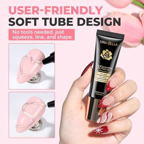 UNA GELLA 3D Gel Nail Art, 2Pcs 15g Clear No Wipe Sculpting Gel Polish for Nail Tips, Drawing, Molding, Chrome Powder, Carving & Decoration, Rhinestones, Charms and Gems, DIY Christmas Art Designs