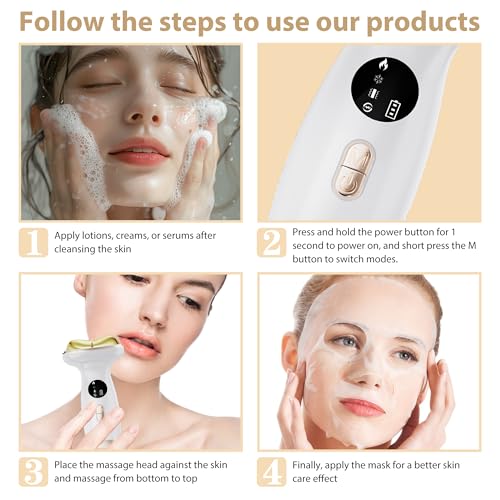 Upgraded Hot & Cold Dual Mode Face and Neck Beauty Massager, 7 in 1 LED Facial Sculptor, 7 Modes -Micro - Vibration - 7 Light -Heating -Ice Compress for Home Skin Care, Face Lift Device