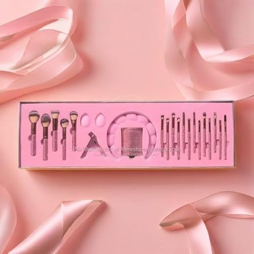 Stlalsa-Professional Makeup Brush Set, 23 Pieces, Pink and White Synthetic Brushes with Diamond Handle, for Powder, Contour, Eyeshadow Application (rosa)