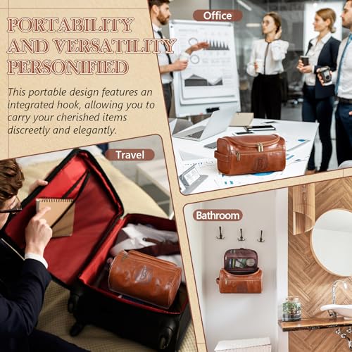 Sadnyy Personalized Leather Toiletry Bag for Men Initial Travel Bag with Hook Monogrammed Toiletry Pouch Leather Travel Bathroom Kit with Side Handle for Him Dad Husband Anniversary Birthday Gifts(B)