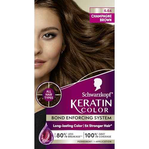 Schwarzkopf Keratin Permanent Hair Dye Cream, 6.64 Champagne Brown, Professional Quality Color for Up to 100% Gray Coverage, Bond Enforcing System
