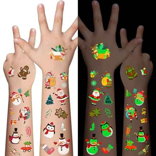 Luminous Christmas Temporary Tattoos for Kids - 110 Pieces Christmas Glow in The Dark Tattoos for Boys and Girls,Christmas Glow Party Favors for Kids Stocking Stuffers and Gifts 10 Sheets
