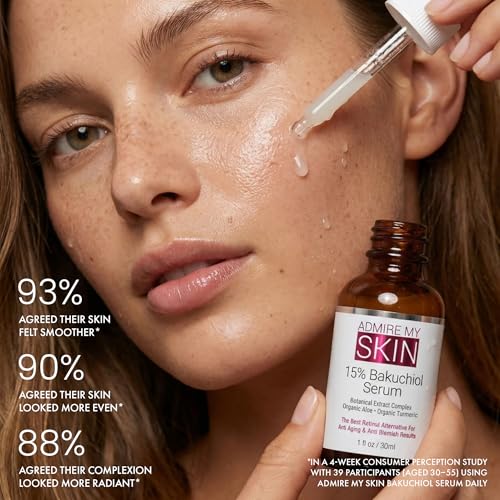 Admire My Skin Bakuchiol Serum Natural Retinol Serum Alternative for Face ? Anti Blemish Anti Aging Facial Serum Contains Organic Aloe + Turmeric 1oz