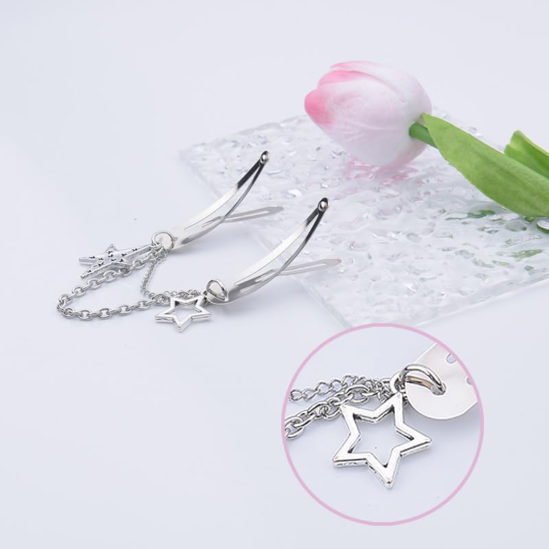 Star Hair Clips for Women Girls Y2k Hair Accessories with Chain Women Girls Dangle Hair Clip silver Hair Barrettes for women girls hair pins silver hair charms goth style hair pin silver 2pcs